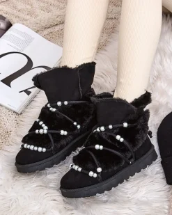 Best Buty śniegowce damskie z perełkami Cuvilav Śniegowce|Botki Z Delikatnym Ociepleniem