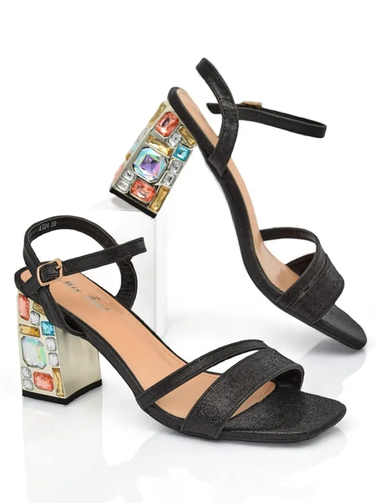 Clearance Błyszczące damskie sandały Crystal Charm Buty Na Wielkie Wyjście|Sandały Na Słupku