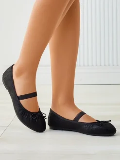 Online Błyszczące damskie baleriny z kokardką i gumką Safte Buty Na Wielkie Wyjście|Baleriny Klasyczne