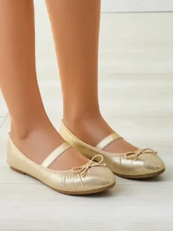 Online Błyszczące damskie baleriny z kokardką i gumką Safte Buty Na Wielkie Wyjście|Baleriny Klasyczne