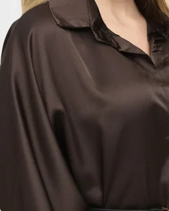 Sale Ciemnobrązowa damska tunika typu koszula Bluzki / Koszule / Koszulki