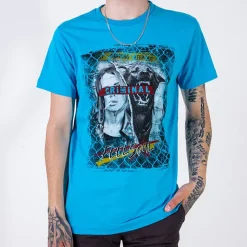 New Ciemnoniebieska bawełniana koszulka męska z printem Bluzki