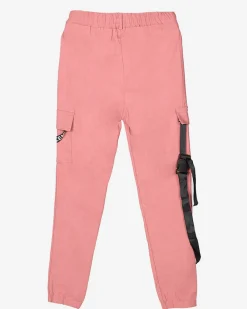 Outlet Ciemnoróżowe damskie spodnie bojówki z paskiem Spodnie Cargo