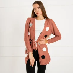 Best damski wiązany kardigan z kolorowymi kółkami Swetry