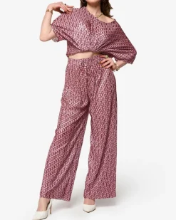 Sale damski wzorzysty plisowany komplet Damskie Komplety Damskie