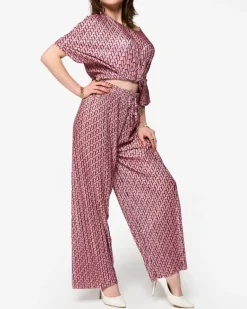 Sale damski wzorzysty plisowany komplet Damskie Komplety Damskie