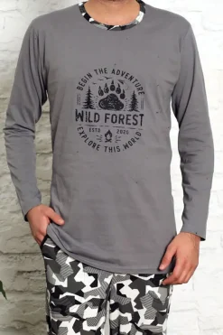 Clearance Ciemnoszara męska piżama ze spodniami w moro Piżamy