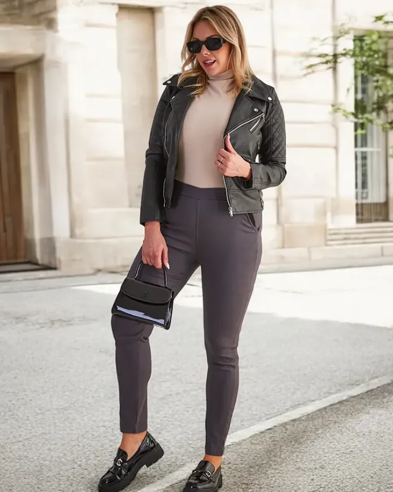 Best Ciemnoszare damskie ocieplane spodnie typu tregginsy PLUS SIZE Legginsy / Tregginsy|Plus Size