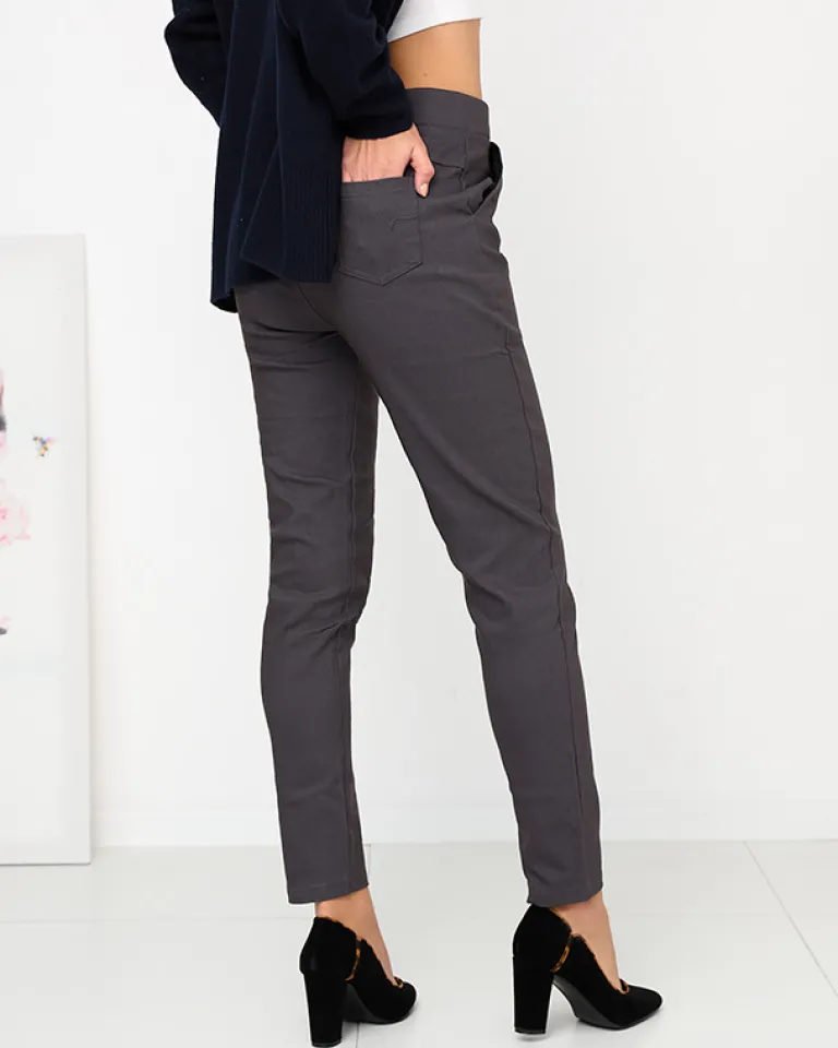 Best Ciemnoszare damskie ocieplane spodnie typu tregginsy PLUS SIZE Legginsy / Tregginsy|Plus Size