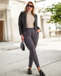 Best Ciemnoszare damskie ocieplane spodnie typu tregginsy PLUS SIZE Legginsy / Tregginsy|Plus Size