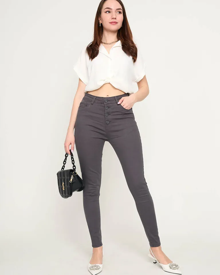 Clearance Ciemnoszare jeansy damskie rurki Jeansy