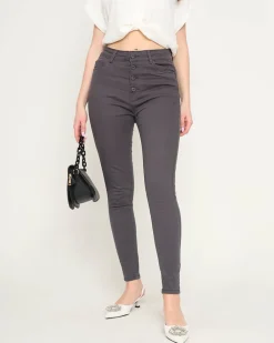 Clearance Ciemnoszare jeansy damskie rurki Jeansy