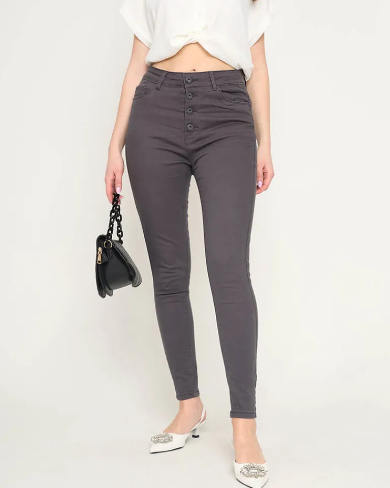 Clearance Ciemnoszare jeansy damskie rurki Jeansy