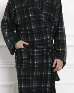 New Ciemnozielony męski szlafrok w kratę Szlafroki