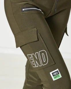 Best Ciemnozielone damskie spodnie typu bojówki z napisem Spodnie Cargo|Spodnie Materiałowe