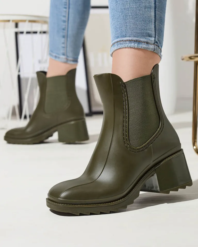 Hot Ciemnozielone damskie botki Caldala Botki Bez Ocieplenia|Botki Na Płaskim Obcasie