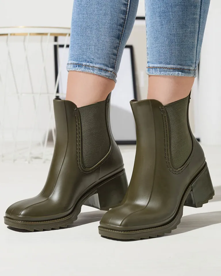 Hot Ciemnozielone damskie botki Caldala Botki Bez Ocieplenia|Botki Na Płaskim Obcasie