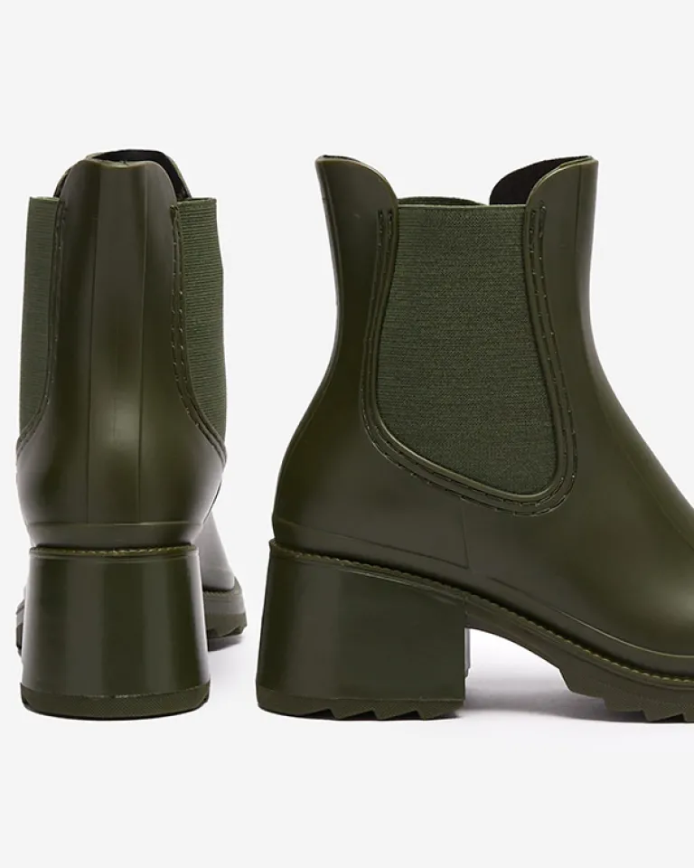 Hot Ciemnozielone damskie botki Caldala Botki Bez Ocieplenia|Botki Na Płaskim Obcasie