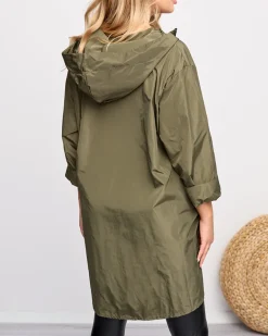 Ciemnozielona damska długa kurtka typu wiatrówka z ozdobami Kurtki / Marynarki / Płaszcze