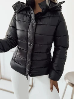 Sale Czana damska pikowana kurtka z kapturem Kurtki / Marynarki / Płaszcze