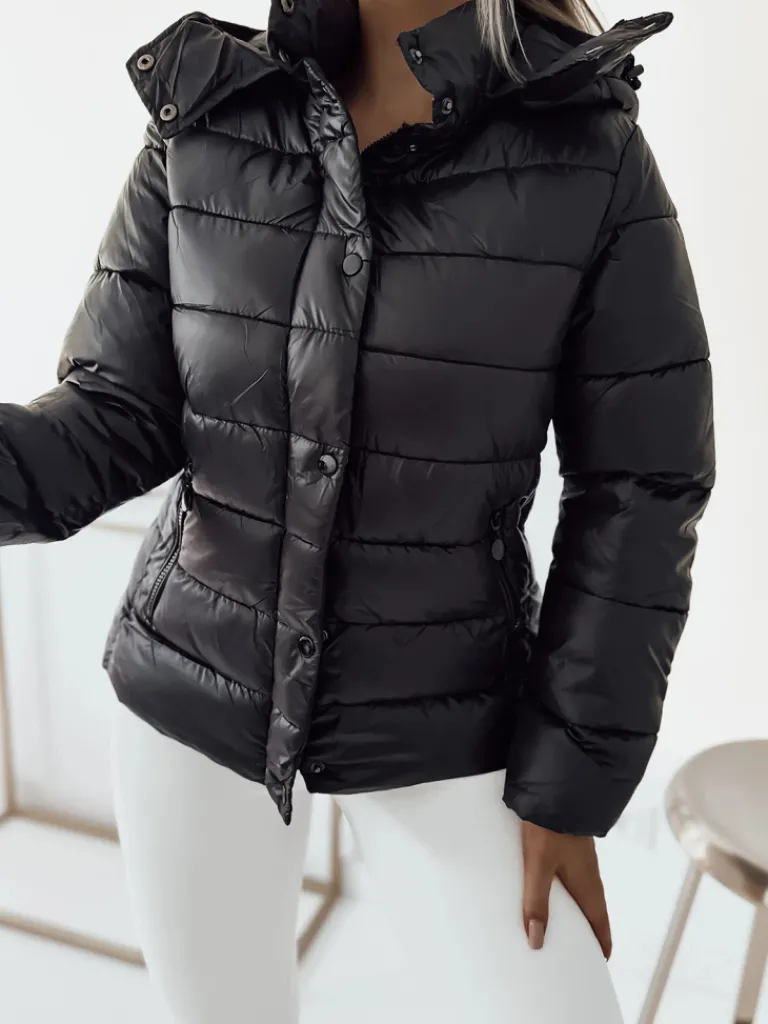 Sale Czana damska pikowana kurtka z kapturem Kurtki / Marynarki / Płaszcze