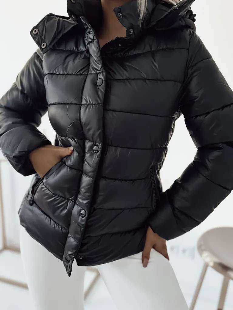 Sale Czana damska pikowana kurtka z kapturem Kurtki / Marynarki / Płaszcze