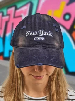 Czapka z Daszkiem New York 1976 z przetarciami Damskie Czapki I Kapelusze