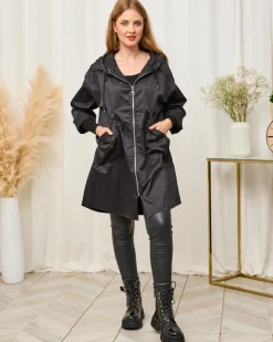 Czarna damska kurtka płaszcz z kapturem Kurtki / Marynarki / Płaszcze