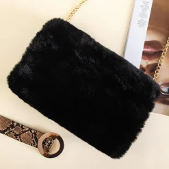 Online Czarna futrzana torebka na ramię Damskie Wieczorowe|Małe Torebki