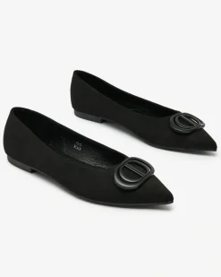 New Czarne baleriny damskie w szpic z ozdobą na nosku Tidita Baleriny Klasyczne