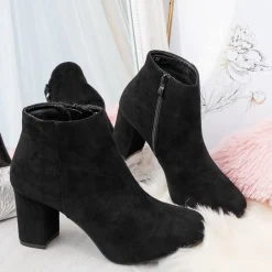 Hot Czarne botki na wyższym słupku Soleah Botki Bez Ocieplenia|Botki Na Słupku