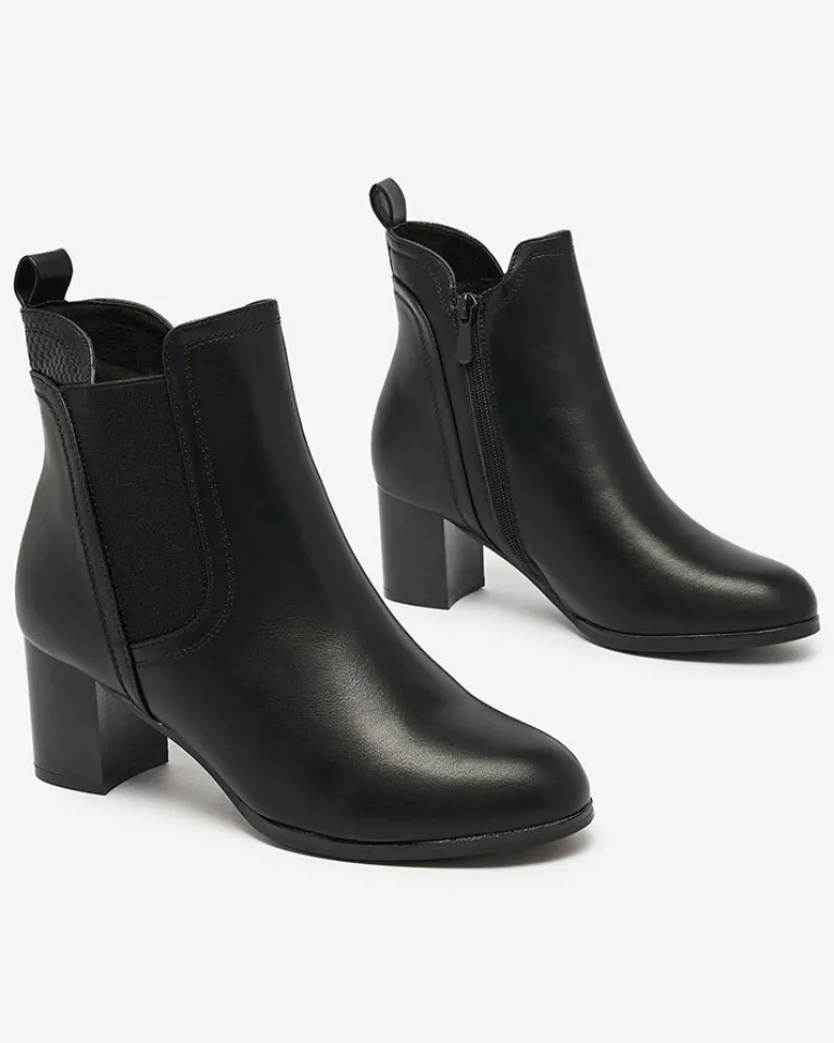 Hot Czarne botki damskie na niskim słupku Nejerya Botki Z Grubym Ociepleniem|Botki Na Słupku