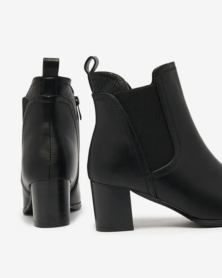 Hot Czarne botki damskie na niskim słupku Nejerya Botki Z Grubym Ociepleniem|Botki Na Słupku