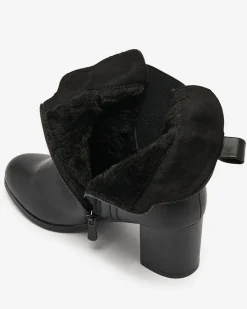 Hot Czarne botki damskie na niskim słupku Nejerya Botki Z Grubym Ociepleniem|Botki Na Słupku