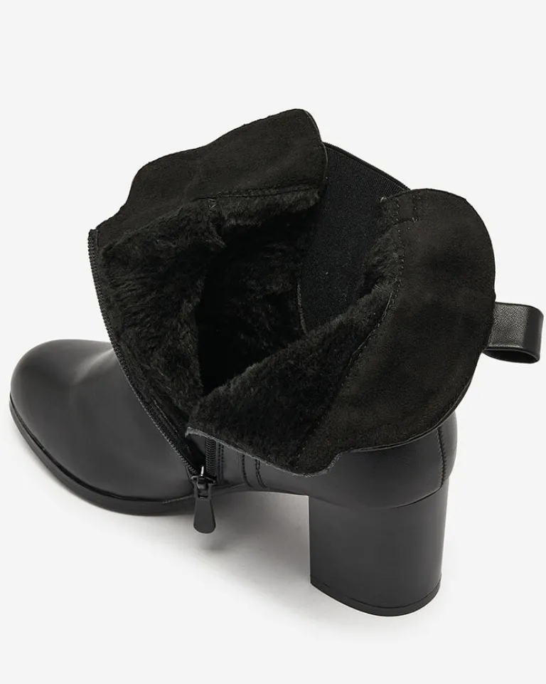 Hot Czarne botki damskie na niskim słupku Nejerya Botki Z Grubym Ociepleniem|Botki Na Słupku