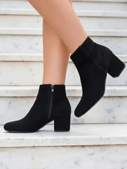 Clearance Czarne botki damskie na niskim słupku Referra Botki Bez Ocieplenia|Botki Na Słupku