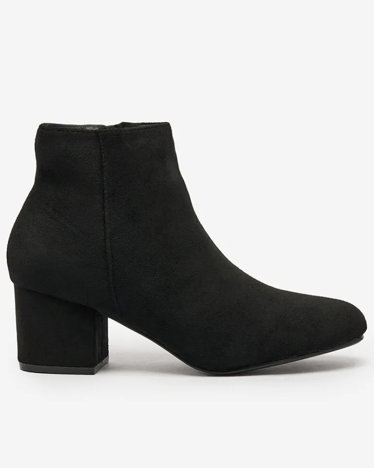 Clearance Czarne botki damskie na niskim słupku Referra Botki Bez Ocieplenia|Botki Na Słupku