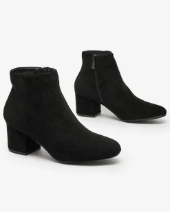 Clearance Czarne botki damskie na niskim słupku Referra Botki Bez Ocieplenia|Botki Na Słupku