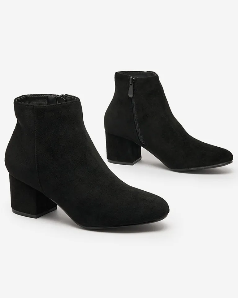 Clearance Czarne botki damskie na niskim słupku Referra Botki Bez Ocieplenia|Botki Na Słupku