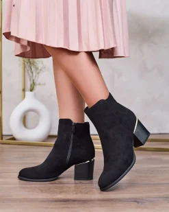 Clearance Czarne botki damskie na niskim słupku Traestra Botki Z Delikatnym Ociepleniem|Botki Na Słupku