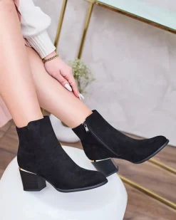 Clearance Czarne botki damskie na niskim słupku Traestra Botki Z Delikatnym Ociepleniem|Botki Na Słupku