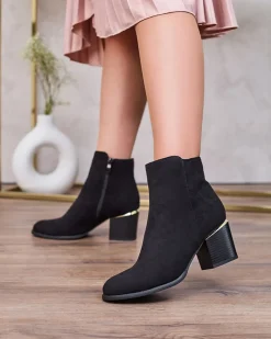 Clearance Czarne botki damskie na niskim słupku Traestra Botki Z Delikatnym Ociepleniem|Botki Na Słupku