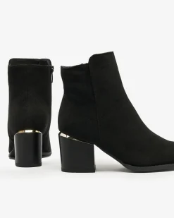 Clearance Czarne botki damskie na niskim słupku Traestra Botki Z Delikatnym Ociepleniem|Botki Na Słupku