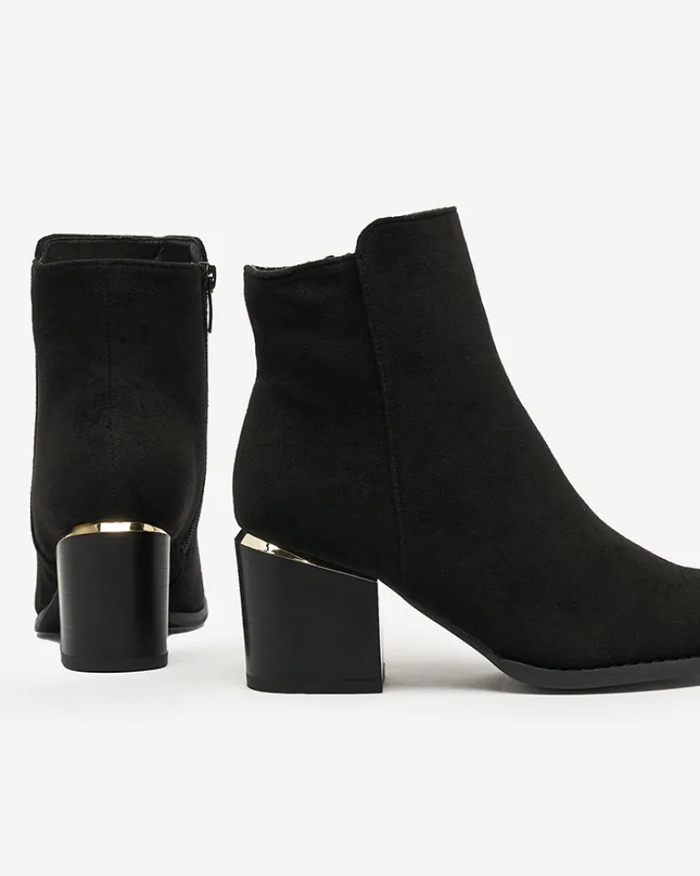 Clearance Czarne botki damskie na niskim słupku Traestra Botki Z Delikatnym Ociepleniem|Botki Na Słupku