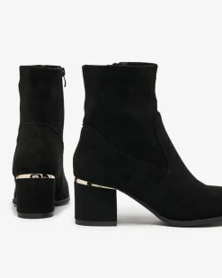 Hot Czarne botki damskie na niskim słupku Rejerra Botki Bez Ocieplenia|Botki Na Słupku