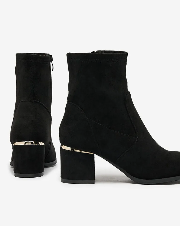 Hot Czarne botki damskie na niskim słupku Rejerra Botki Bez Ocieplenia|Botki Na Słupku