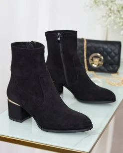 Hot Czarne botki damskie na niskim słupku Rejerra Botki Bez Ocieplenia|Botki Na Słupku