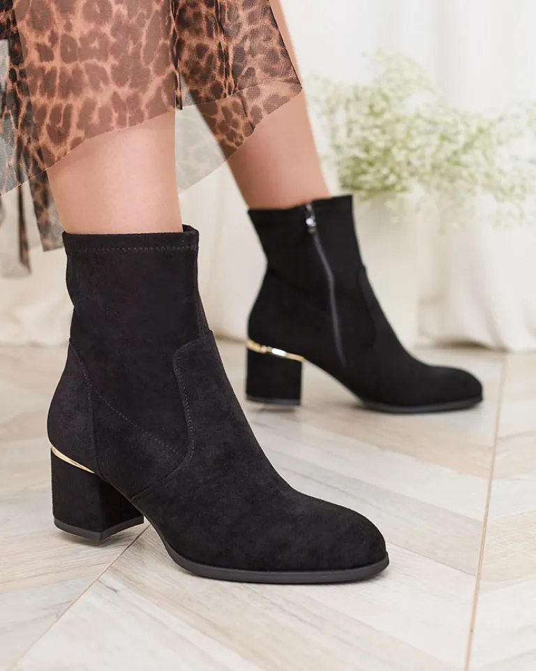 Hot Czarne botki damskie na niskim słupku Rejerra Botki Bez Ocieplenia|Botki Na Słupku