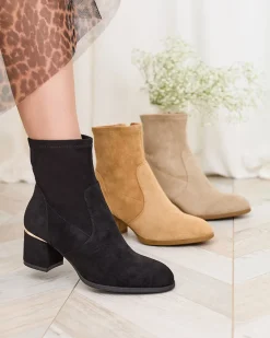 Hot Czarne botki damskie na niskim słupku Rejerra Botki Bez Ocieplenia|Botki Na Słupku