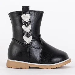 Sale Czarne botki dziewczęce z ozdobną cholewką Nokimi Dziewczęce